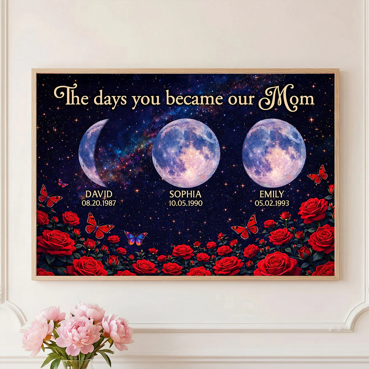 Roses The Day You Became Mom Grandma Custom Birth Moon Phase - Personalized Poster - Mother's Day Gift For Mom, Grandma - Image 2