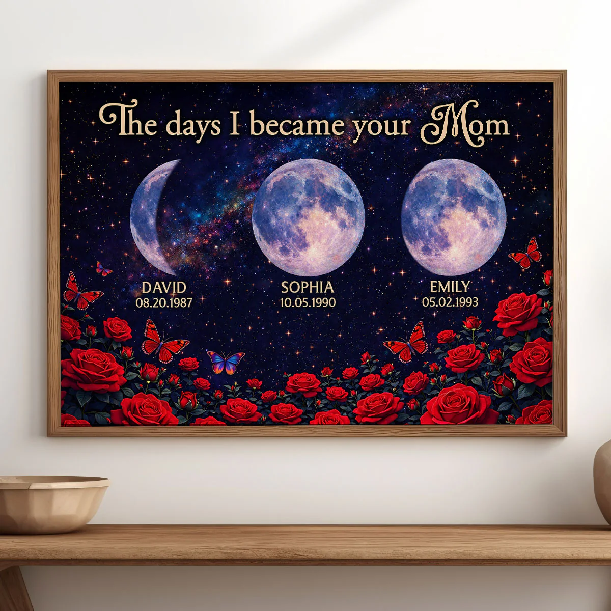 Roses The Day You Became Mom Grandma Custom Birth Moon Phase - Personalized Poster - Mother's Day Gift For Mom, Grandma - Image 3