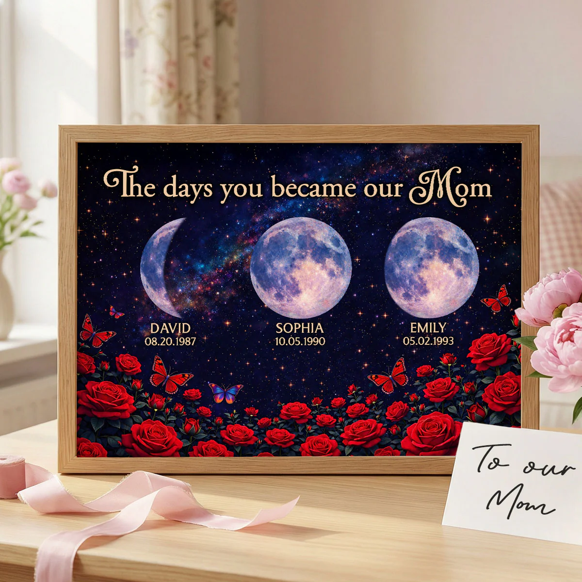 Roses The Day You Became Mom Grandma Custom Birth Moon Phase - Personalized Poster - Mother's Day Gift For Mom, Grandma - Image 4