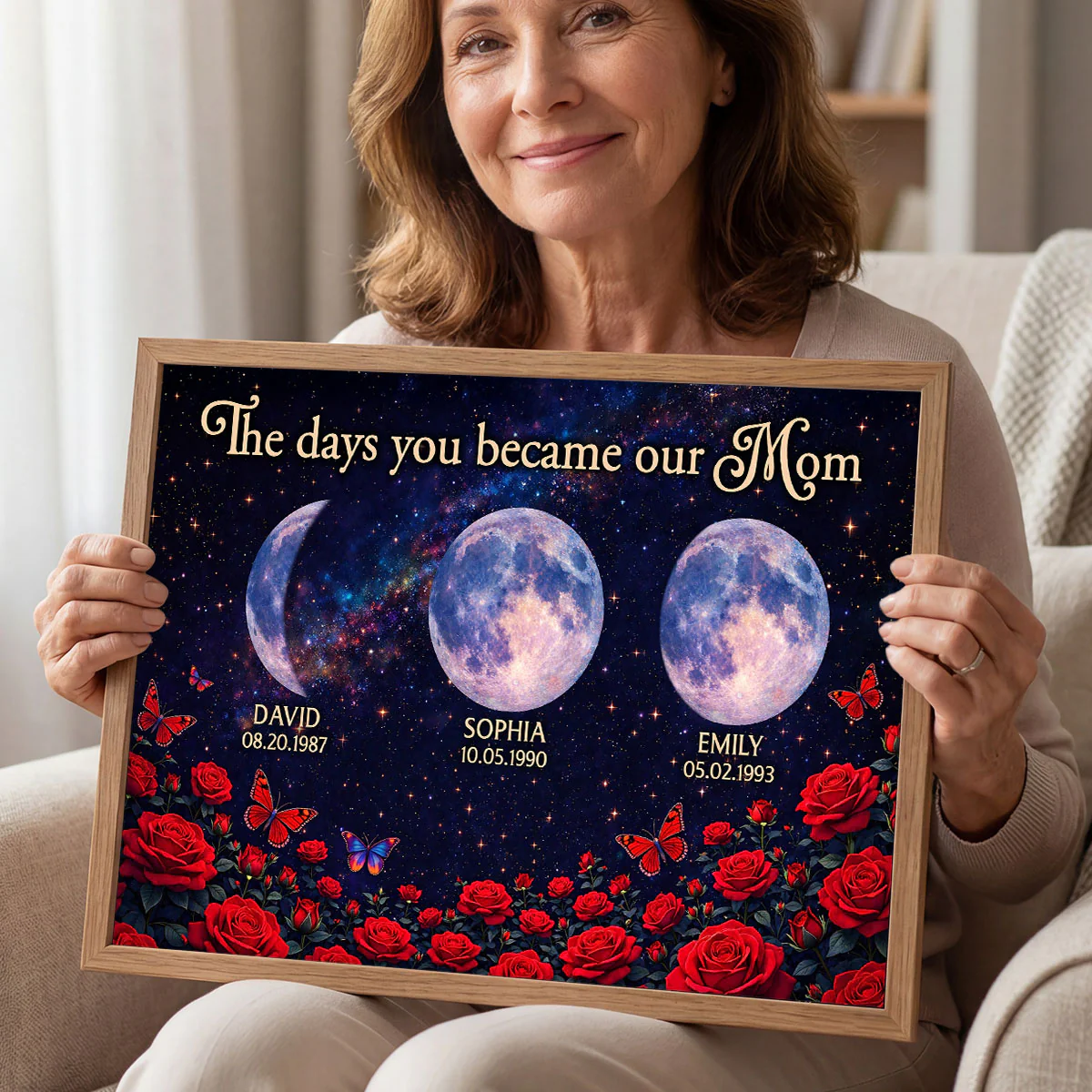 Roses The Day You Became Mom Grandma Custom Birth Moon Phase - Personalized Poster - Mother's Day Gift For Mom, Grandma - Image 5