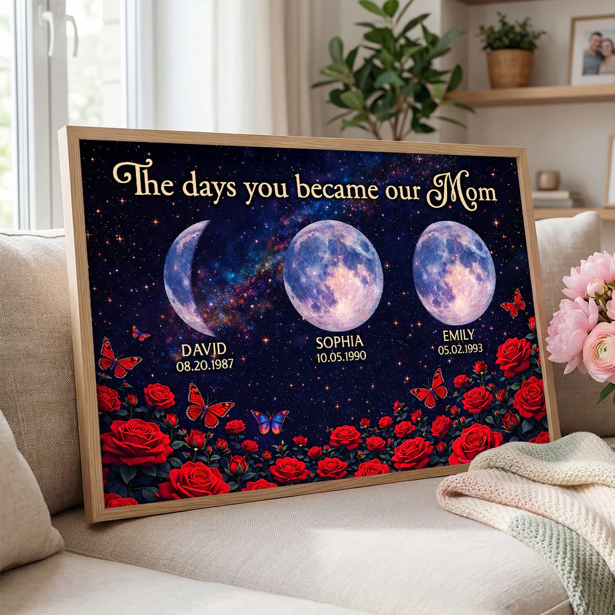 Roses The Day You Became Mom Grandma Custom Birth Moon Phase - Personalized Poster - Mother's Day Gift For Mom, Grandma - Image 6