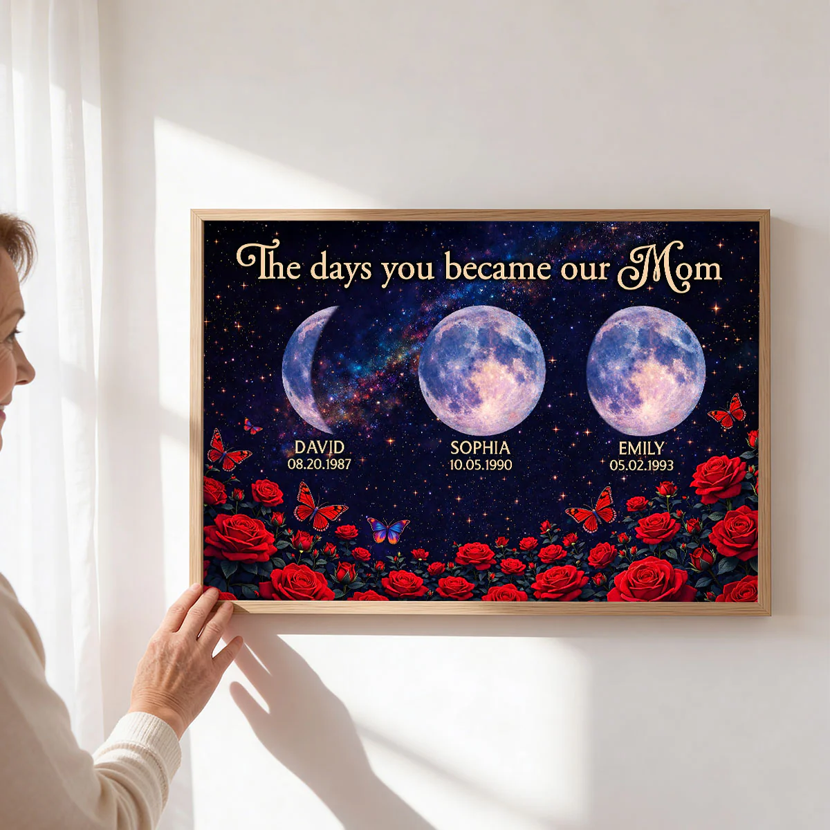 Roses The Day You Became Mom Grandma Custom Birth Moon Phase - Personalized Poster - Mother's Day Gift For Mom, Grandma - Image 7