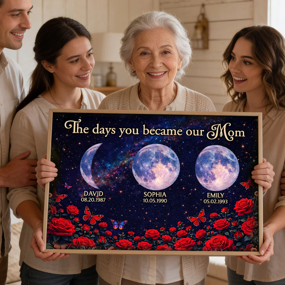 Roses The Day You Became Mom Grandma Custom Birth Moon Phase - Personalized Poster - Mother's Day Gift For Mom, Grandma - Image 8