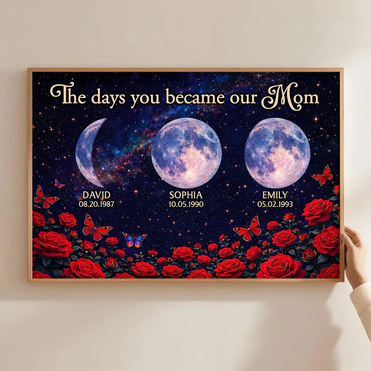 Roses The Day You Became Mom Grandma Custom Birth Moon Phase - Personalized Poster - Mother's Day Gift For Mom, Grandma - Image 9