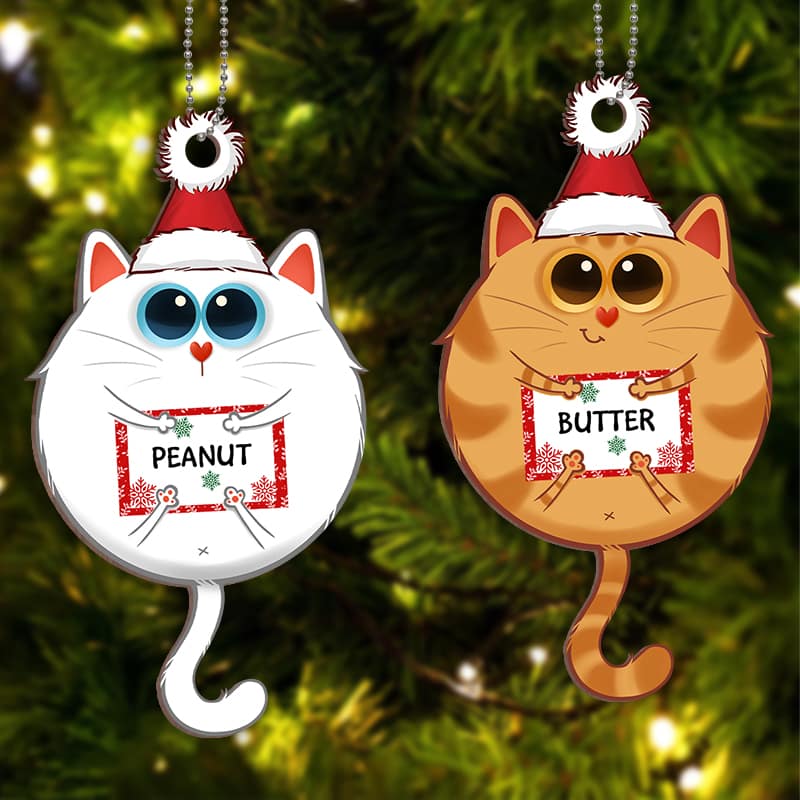 Round Fluffy Kitty Cat Personalized Wooden Ornament - Image 3