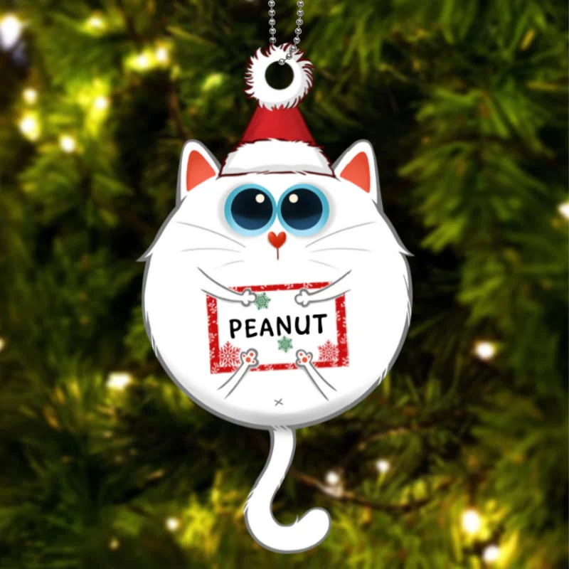 Round Fluffy Kitty Cat Personalized Wooden Ornament - Image 4