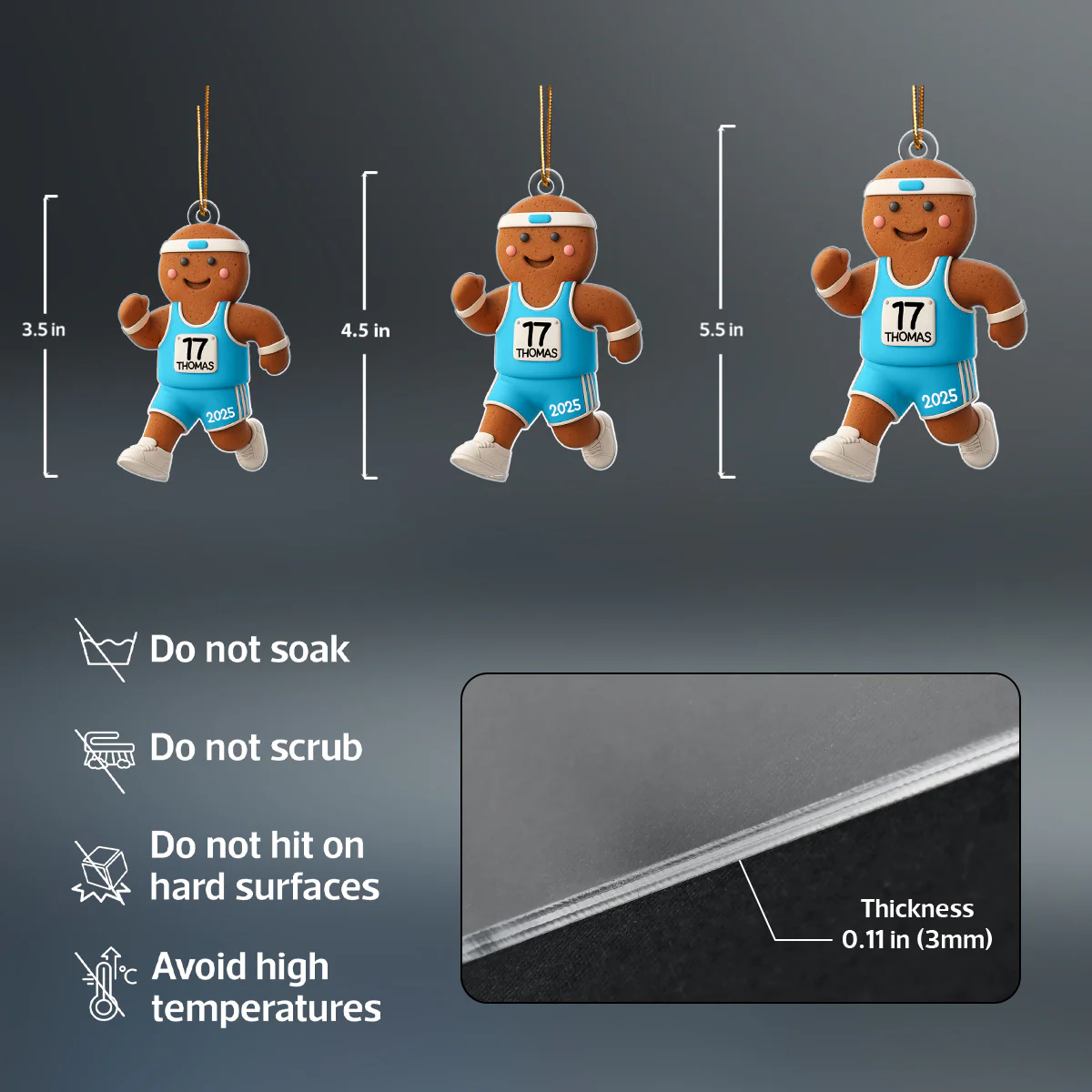 Runner Gingerbread Marathon - Personalized Acrylic Ornament - Unique Christmas Gift For Runners - Image 8