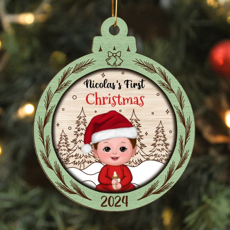 Rustic Baby's First Christmas Personalized Wooden Ornament - Image 5