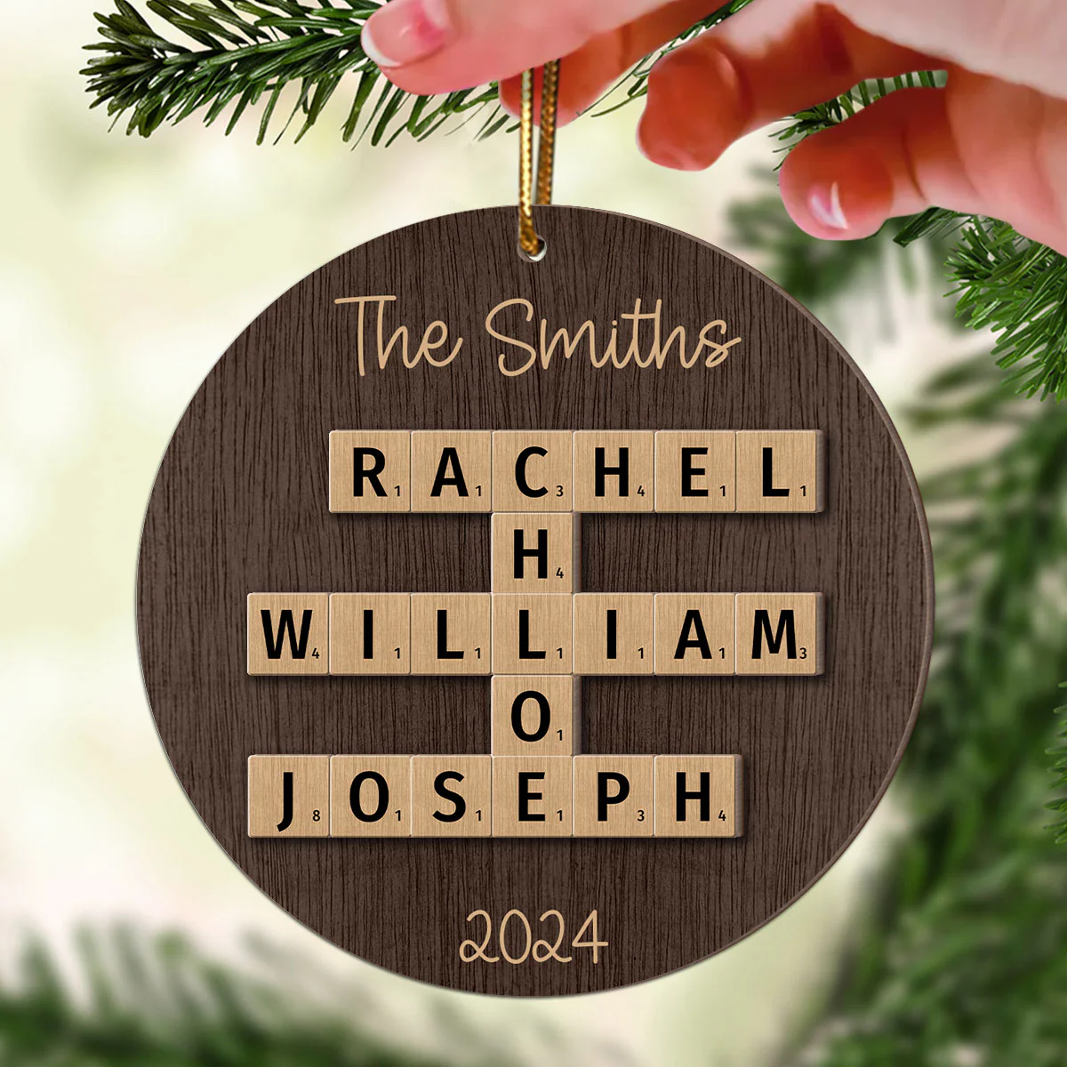 Rustic Family Names Crossword Puzzle Art Personalized 2-Layer Wooden Ornament, Christmas Gift For Family, For Parents, Grandparents, Siblings, Children - Image 3