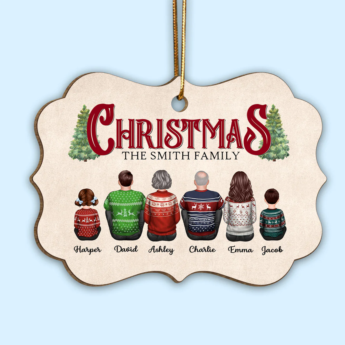 Rustic Family Sitting Together Personalized Wooden Ornament, Christmas Decor, Gift For Families - Image 2