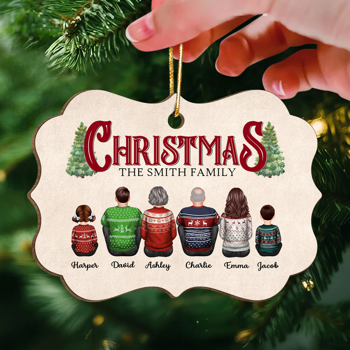 Rustic Family Sitting Together Personalized Wooden Ornament, Christmas Decor, Gift For Families - Image 3