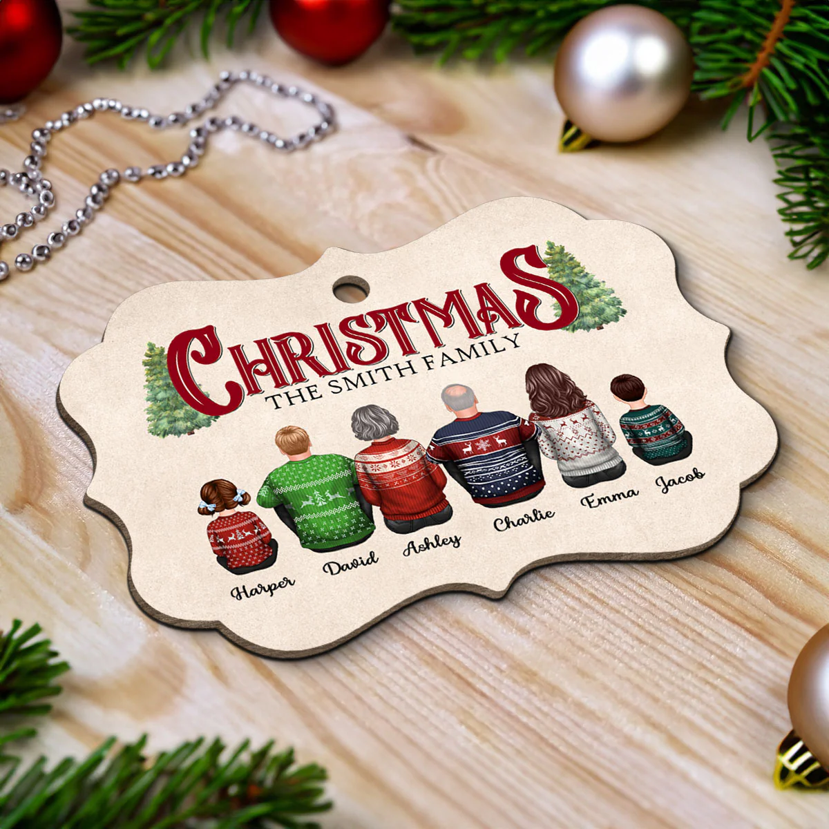 Rustic Family Sitting Together Personalized Wooden Ornament, Christmas Decor, Gift For Families - Image 4