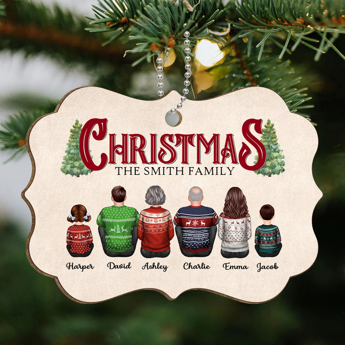 Rustic Family Sitting Together Personalized Wooden Ornament, Christmas Decor, Gift For Families - Image 6