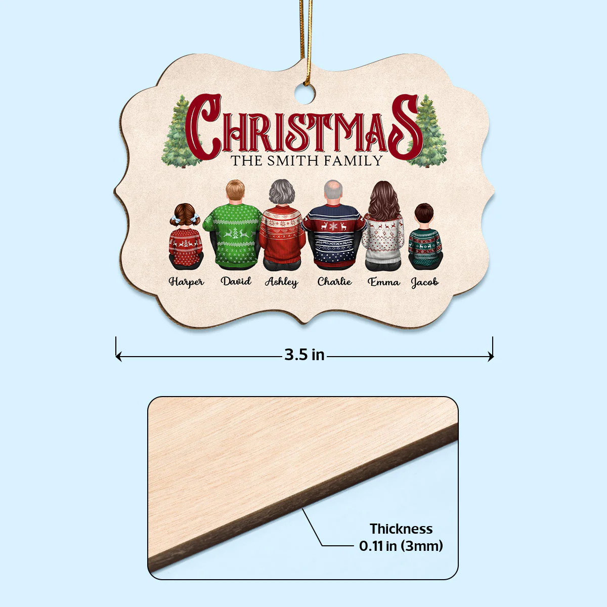 Rustic Family Sitting Together Personalized Wooden Ornament, Christmas Decor, Gift For Families - Image 7