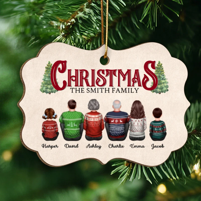 Rustic Family Sitting Together Personalized Wooden Ornament, Christmas Decor, Gift For Families - Image 8