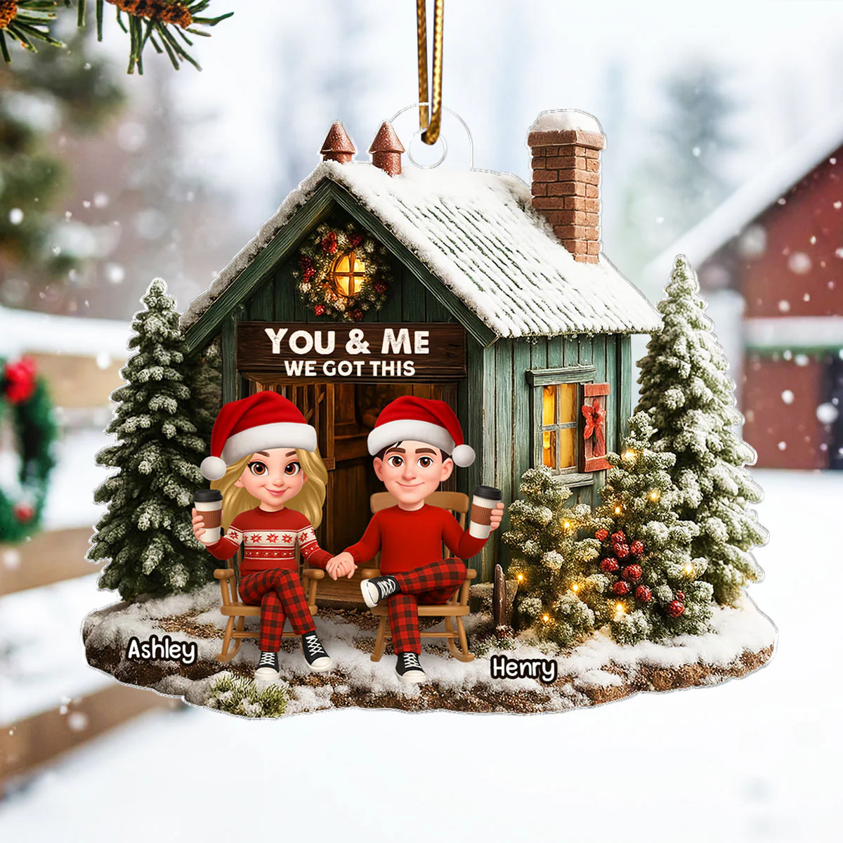 Rustic Farmhouse Couple You & Me We Got This - Personalized Acrylic Ornament - Christmas Gift for him, for her - Image 7