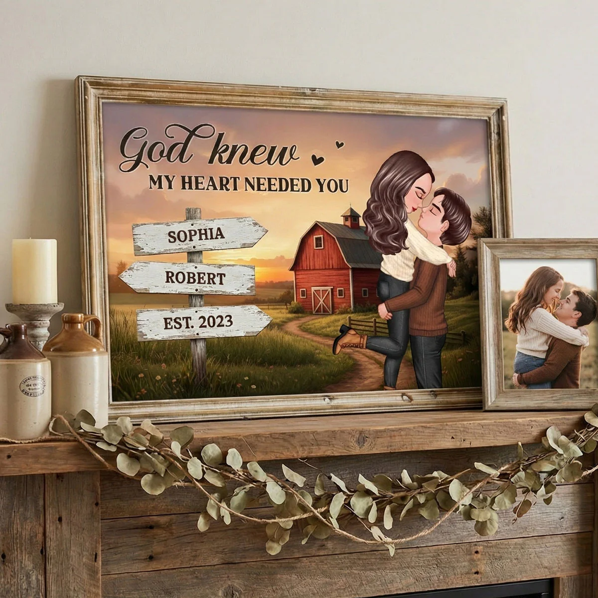 Rustic Nostalgia Red Barn House Sign Posts Couple Hugging Kissing Farmhouse Decor - Personalized Poster - Heartfelt Valentine, Anniversary Gift For Him, For Her - Image 4