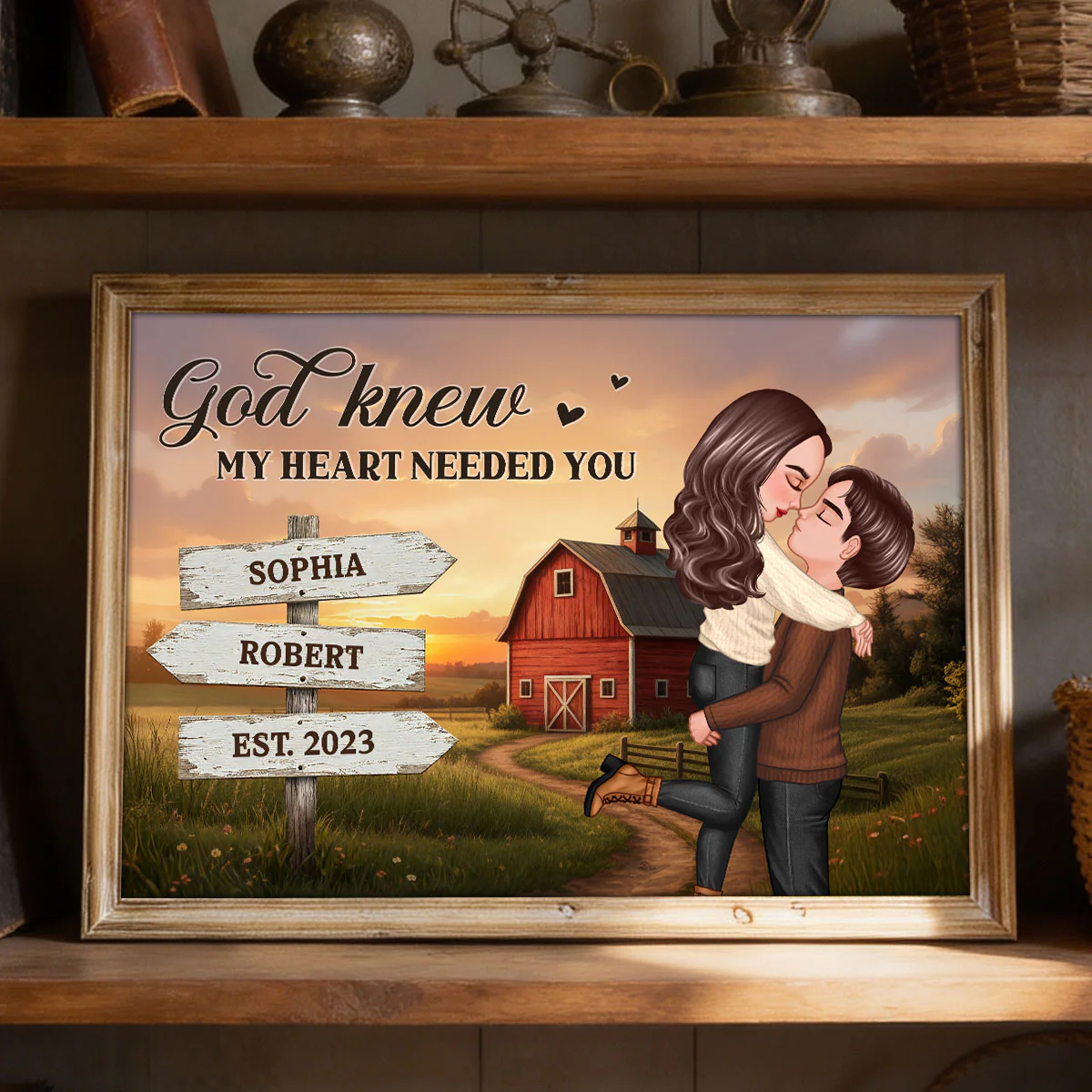 Rustic Nostalgia Red Barn House Sign Posts Couple Hugging Kissing Farmhouse Decor - Personalized Poster - Heartfelt Valentine, Anniversary Gift For Him, For Her - Image 5