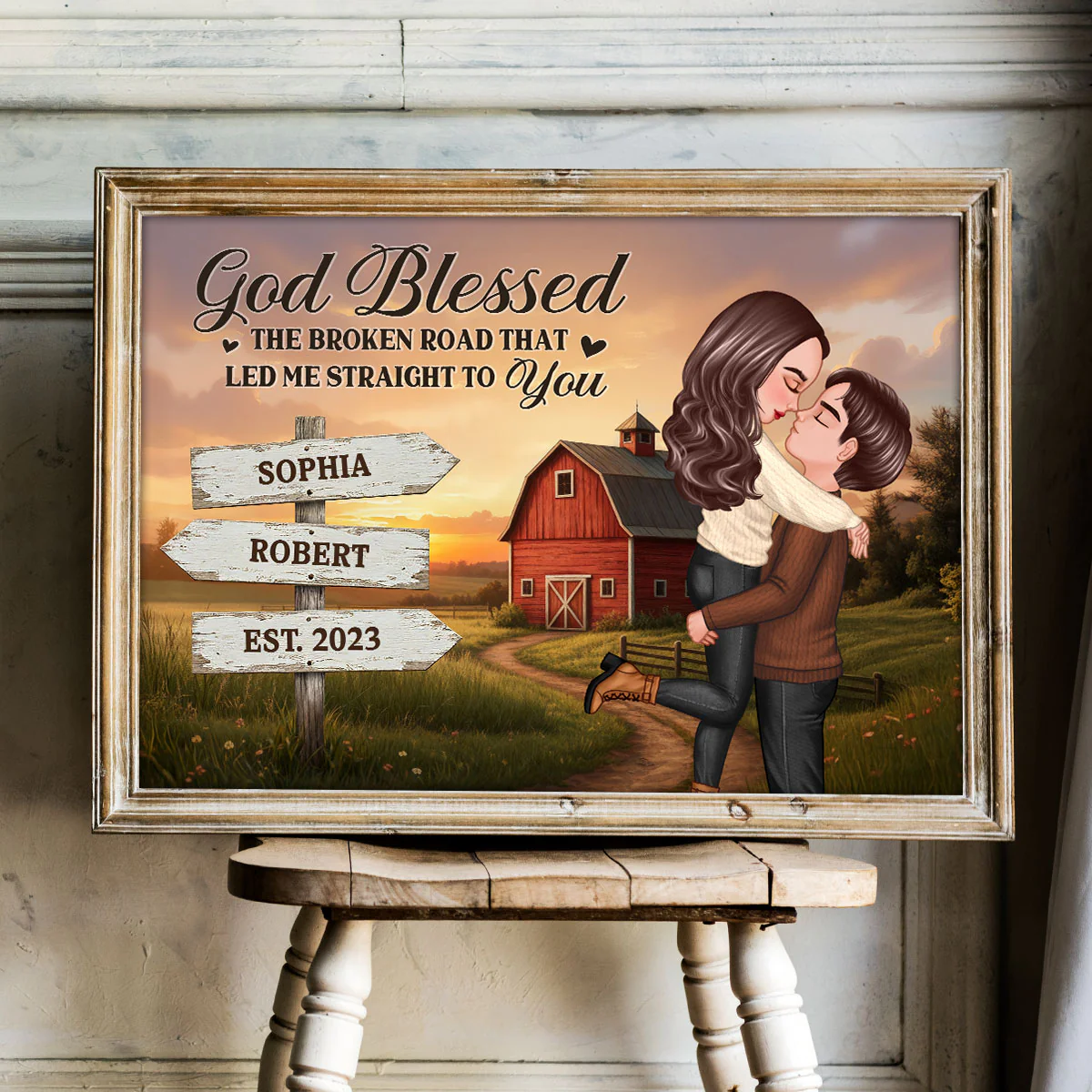 Rustic Nostalgia Red Barn House Sign Posts Couple Hugging Kissing Farmhouse Decor - Personalized Poster - Heartfelt Valentine, Anniversary Gift For Him, For Her - Image 7