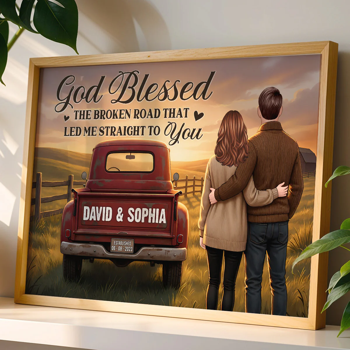 Rustic Nostalgia Red Pickup Truck Couple Together Farmhouse Decor - Personalized Poster - Heartfelt Valentine, Anniversary Gift For Him, For Her - Image 3