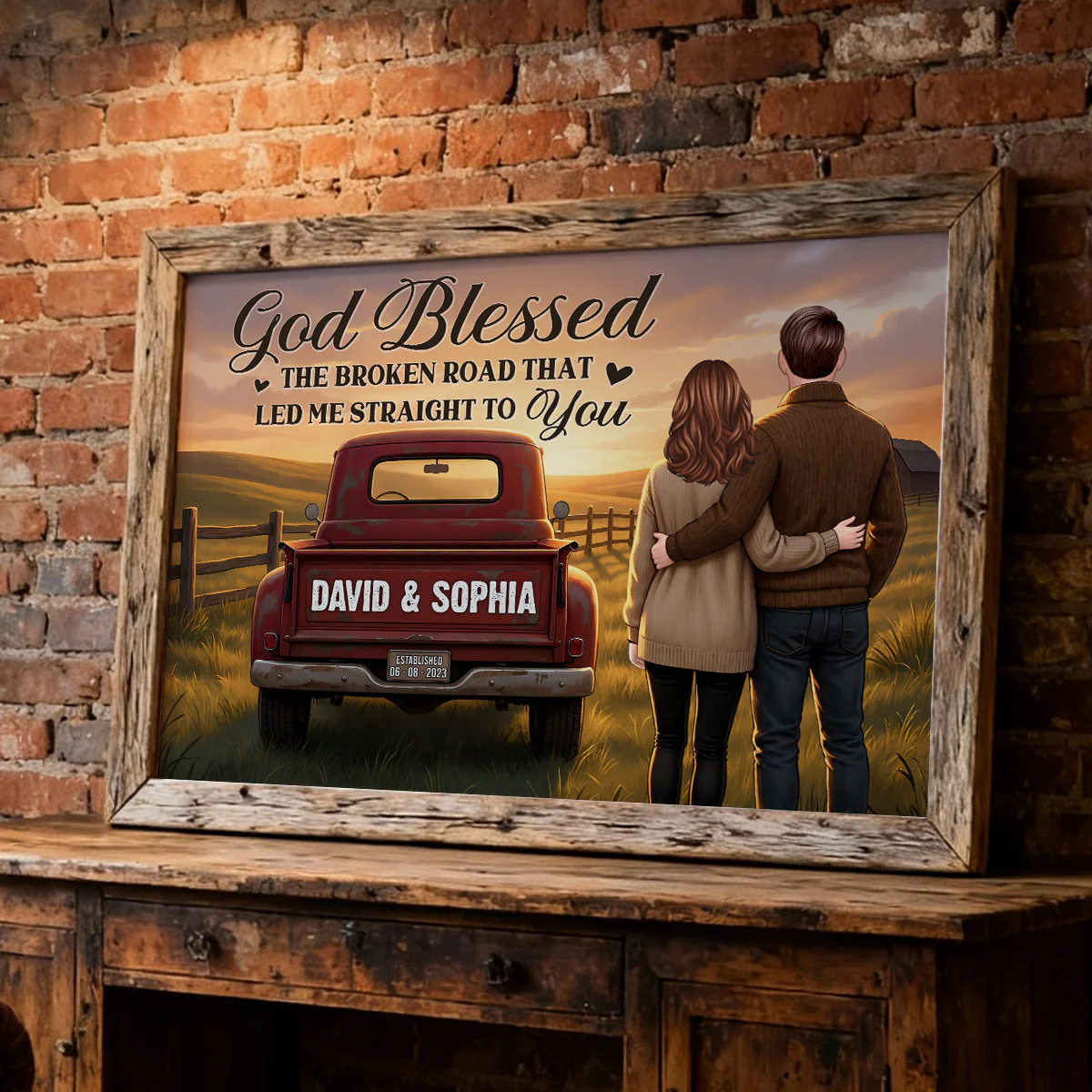 Rustic Nostalgia Red Pickup Truck Couple Together Farmhouse Decor - Personalized Poster - Heartfelt Valentine, Anniversary Gift For Him, For Her - Image 4