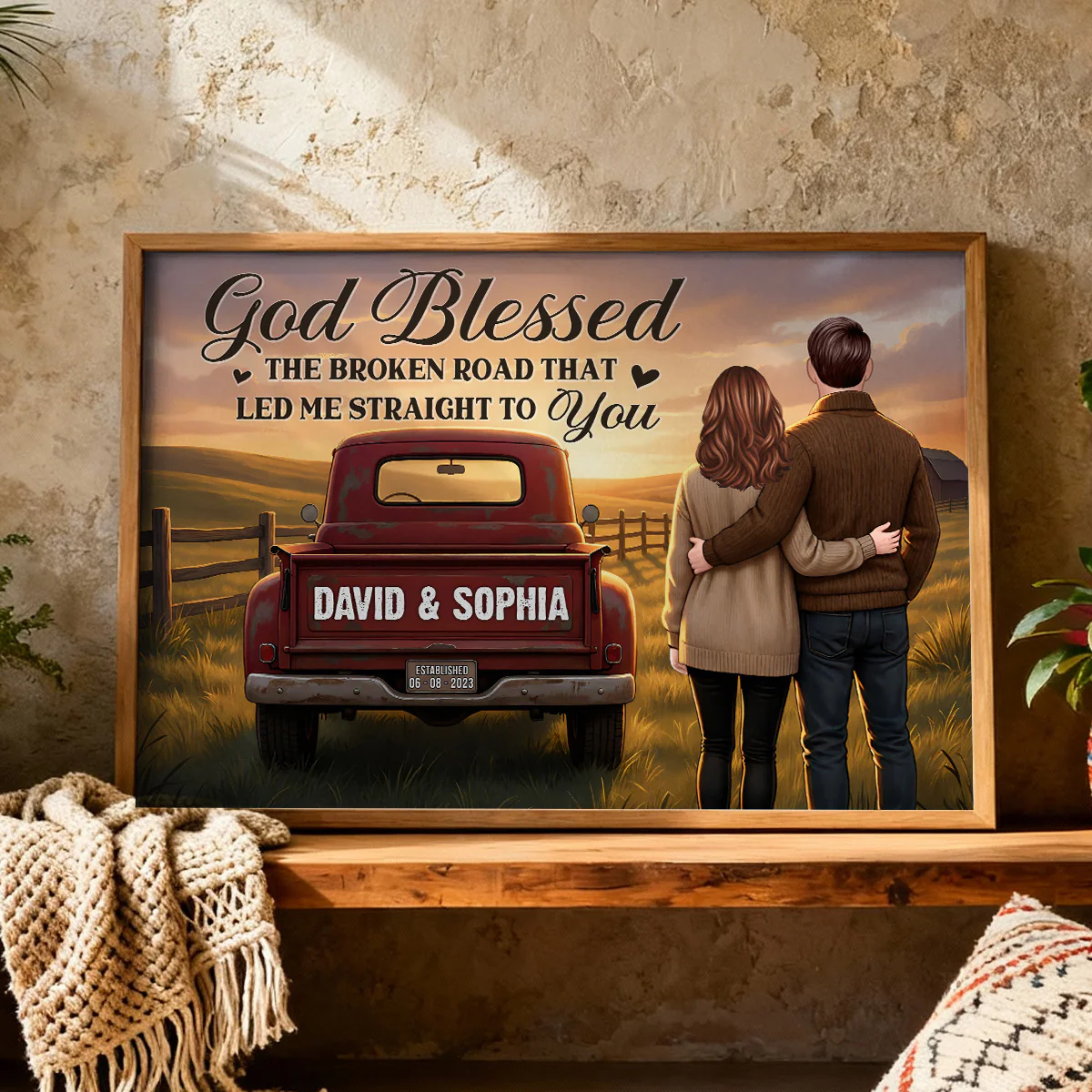 Rustic Nostalgia Red Pickup Truck Couple Together Farmhouse Decor - Personalized Poster - Heartfelt Valentine, Anniversary Gift For Him, For Her - Image 5