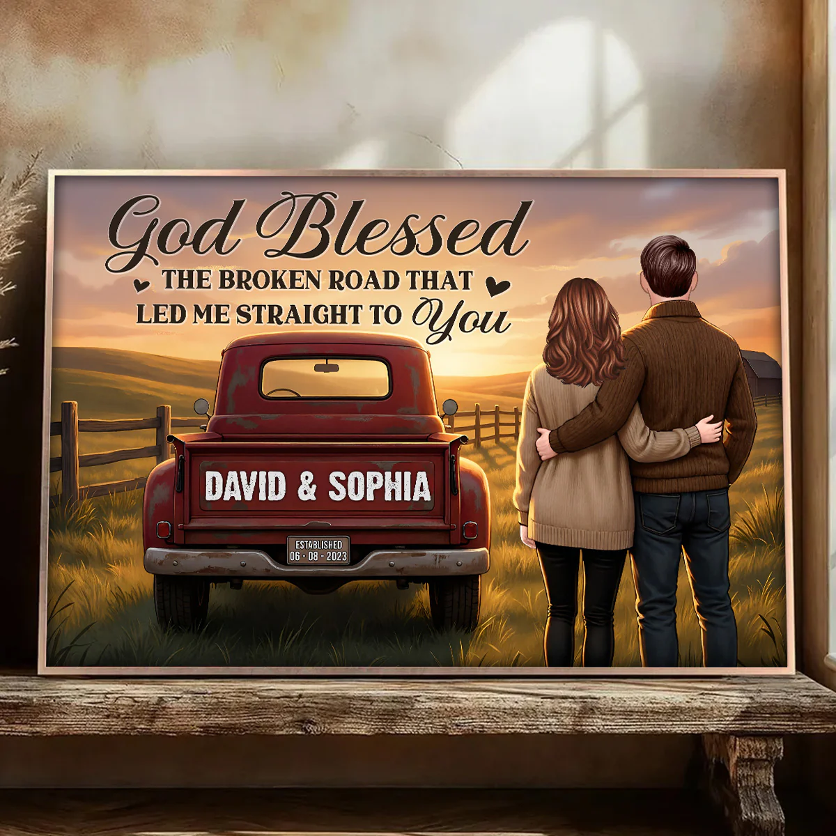 Rustic Nostalgia Red Pickup Truck Couple Together Farmhouse Decor - Personalized Poster - Heartfelt Valentine, Anniversary Gift For Him, For Her - Image 6