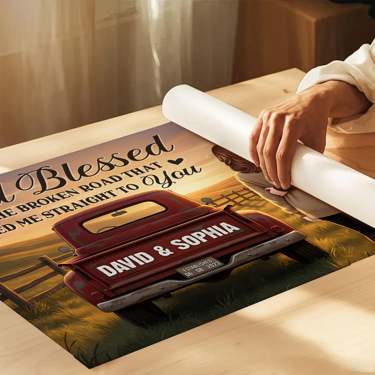 Rustic Nostalgia Red Pickup Truck Couple Together Farmhouse Decor - Personalized Poster - Heartfelt Valentine, Anniversary Gift For Him, For Her - Image 7