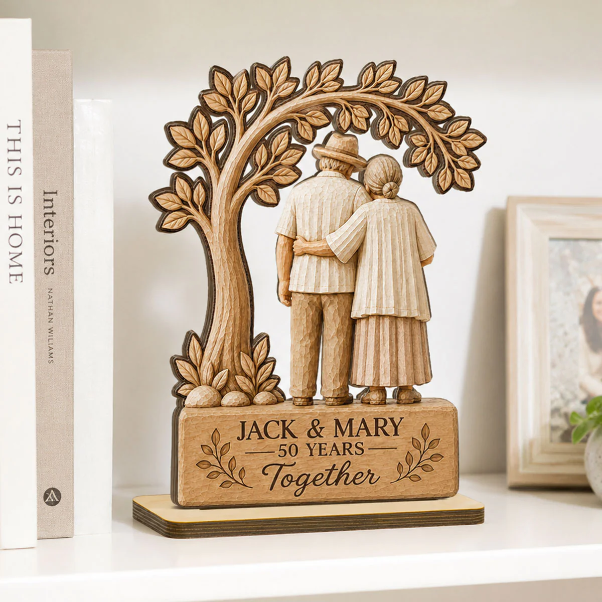 Rustic Old Couple Walking Anniversary Gift - Personalized 2-Layered Wooden Plaque - Wedding Year Decor - Image 3