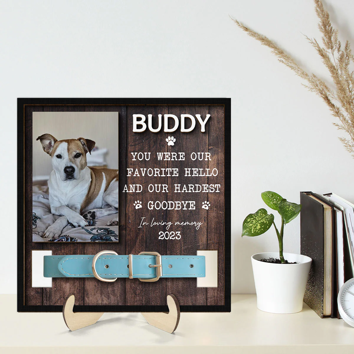 Rustic Pet Loss Dog Cat Photo Memorial Remembrance Gift Pet Collar Keepsake Personalized Wooden Pet Collar Holder - Image 2