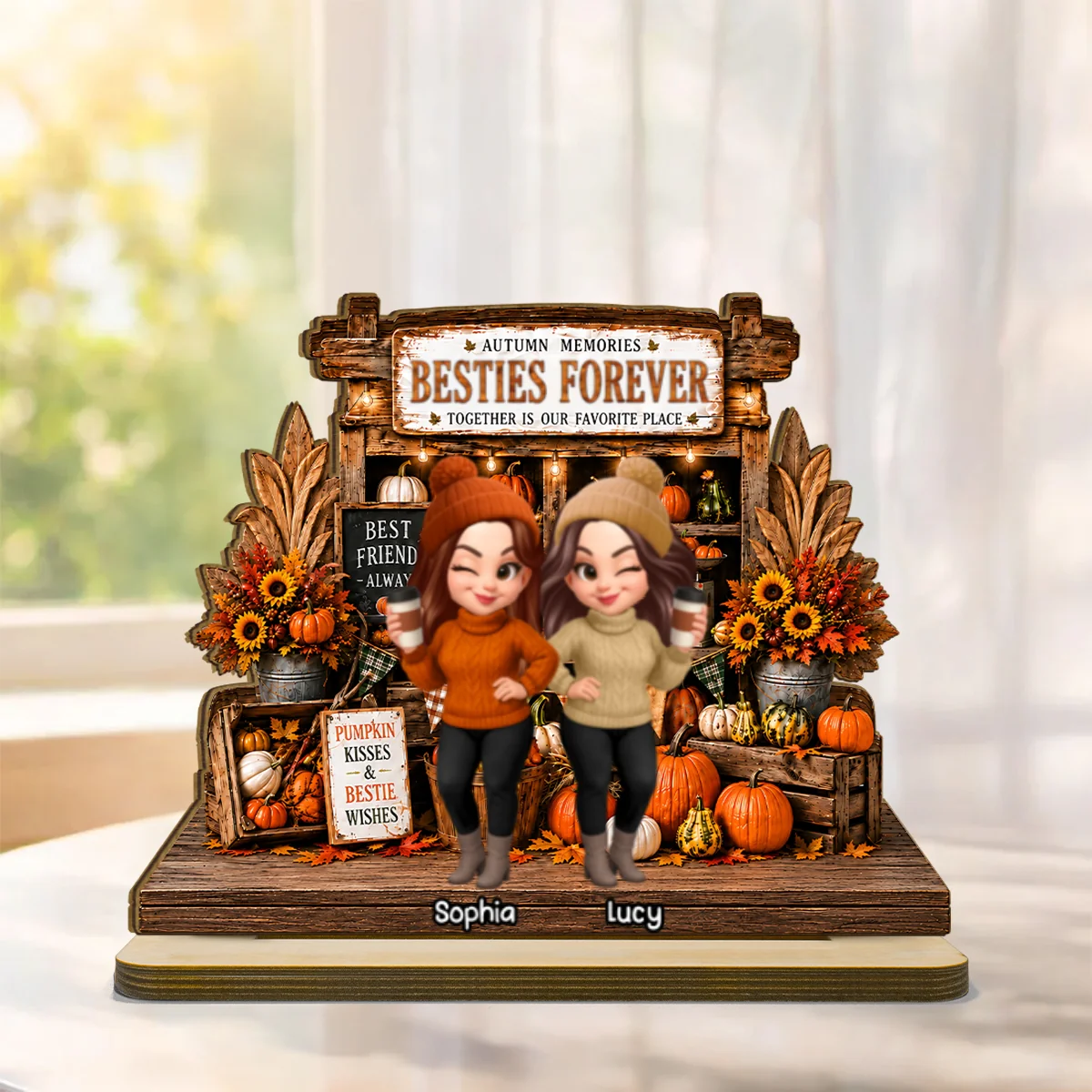 Rustic Pumpkin Patch Farm Besties - Personalized 2-Layered Wooden Plaque - Fall Season Gift For Besties - Image 8