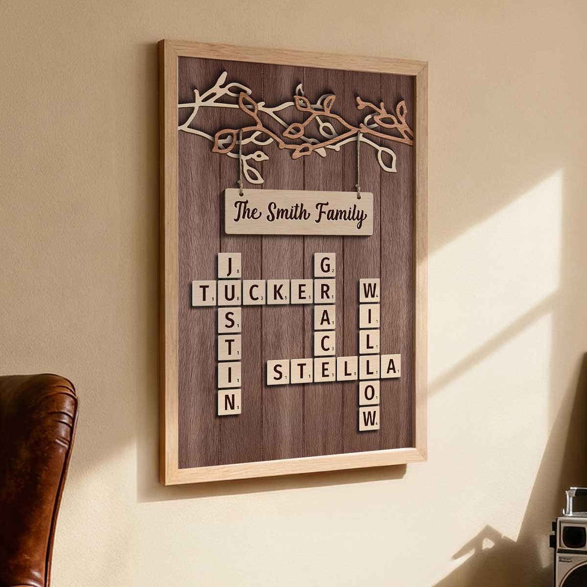 Rustic Vintage Family Forever Linked Together Crossword Puzzle Art - Personalized Poster - Heartfelt Gift For Family - Image 2
