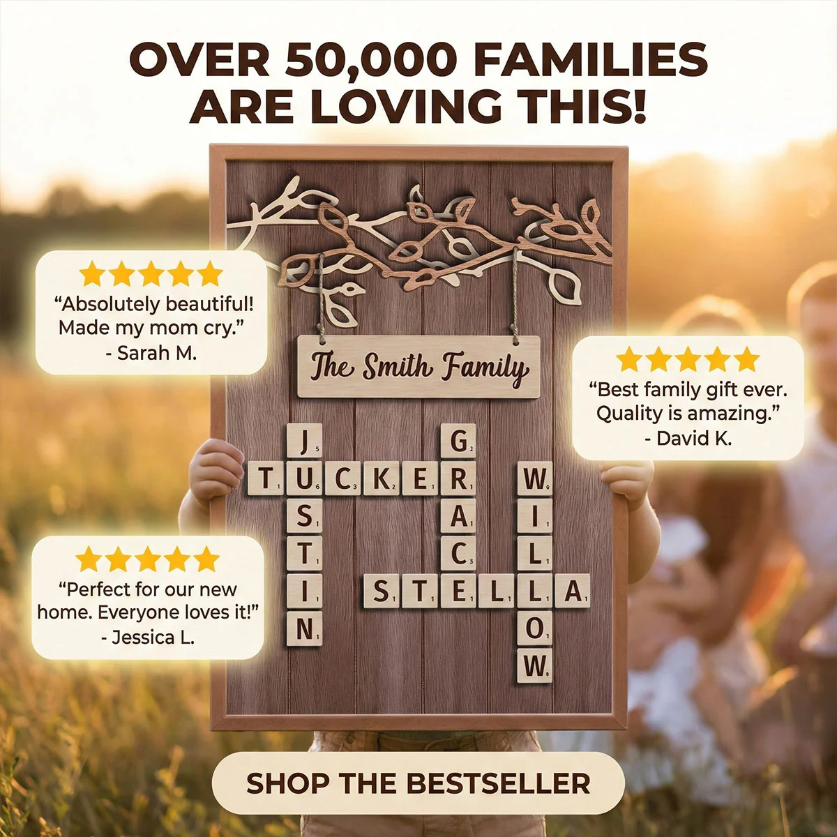 Rustic Vintage Family Forever Linked Together Crossword Puzzle Art - Personalized Poster - Heartfelt Gift For Family - Image 3