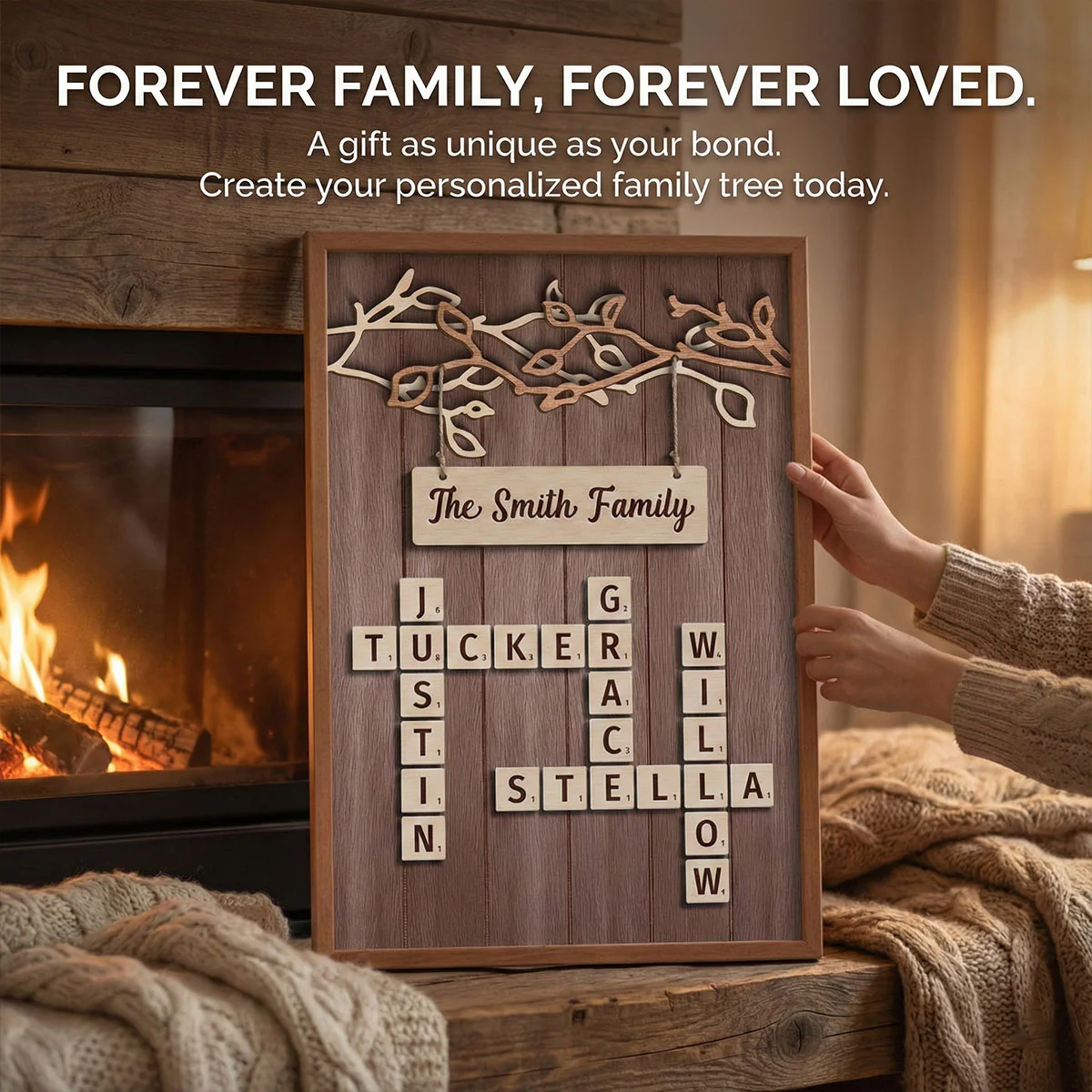 Rustic Vintage Family Forever Linked Together Crossword Puzzle Art - Personalized Poster - Heartfelt Gift For Family - Image 4
