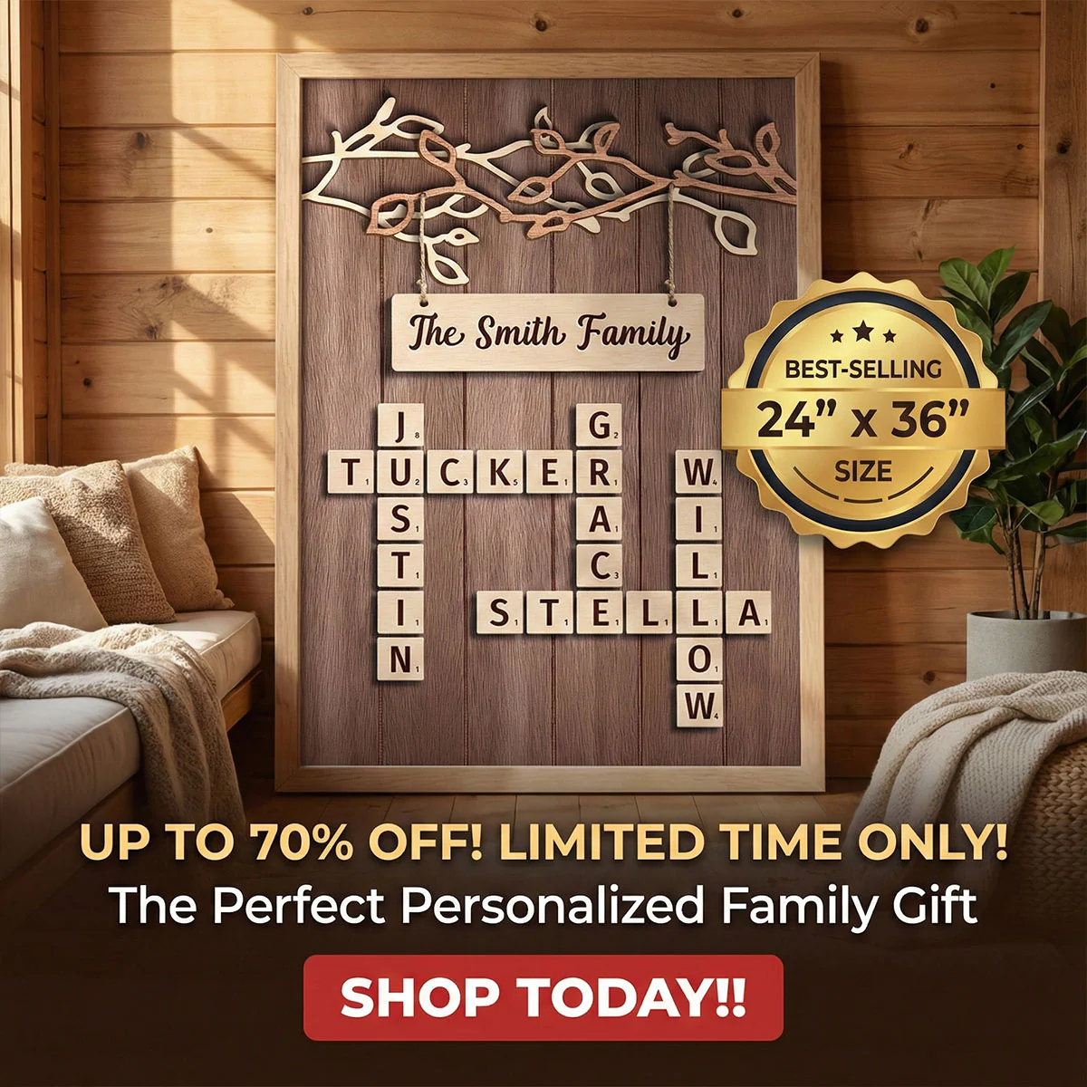 Rustic Vintage Family Forever Linked Together Crossword Puzzle Art - Personalized Poster - Heartfelt Gift For Family - Image 5