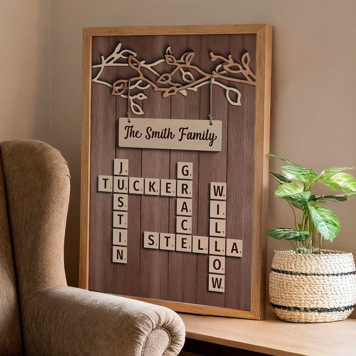Rustic Vintage Family Forever Linked Together Crossword Puzzle Art - Personalized Poster - Heartfelt Gift For Family - Image 6