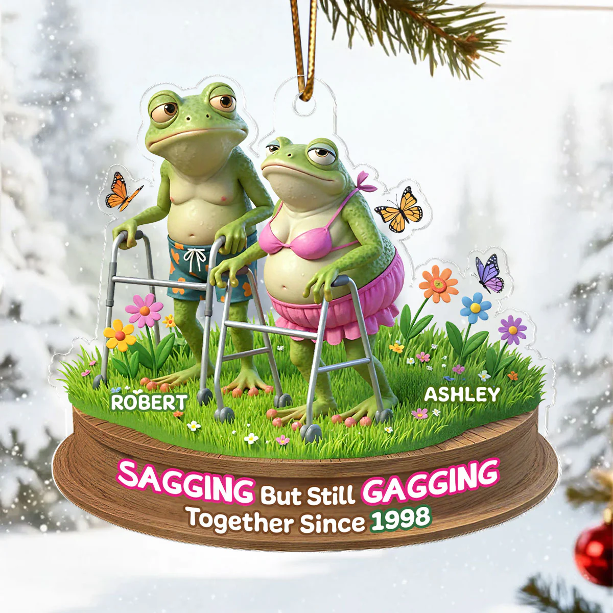 Sagging But Still Gagging Funny Old Couple - Personalized Acrylic Ornament - Christmas Gift for him, Gift for her - Image 3