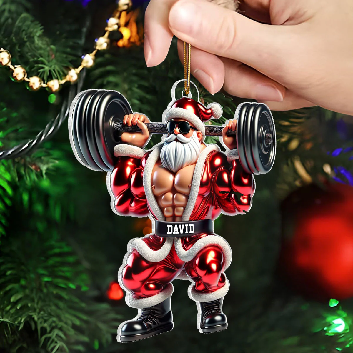 Santa Claus Weightlifting Christmas Personalized Acrylic Ornament, Gym, Bodybuilding, Fitness Christmas Gift - Image 6