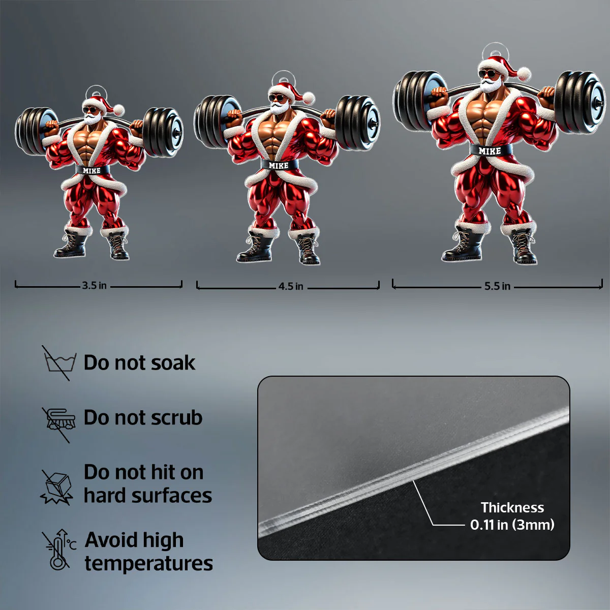 Santa Claus Weightlifting Christmas Personalized Acrylic Ornament, Gym, Bodybuilding, Fitness Christmas Gift - Image 8