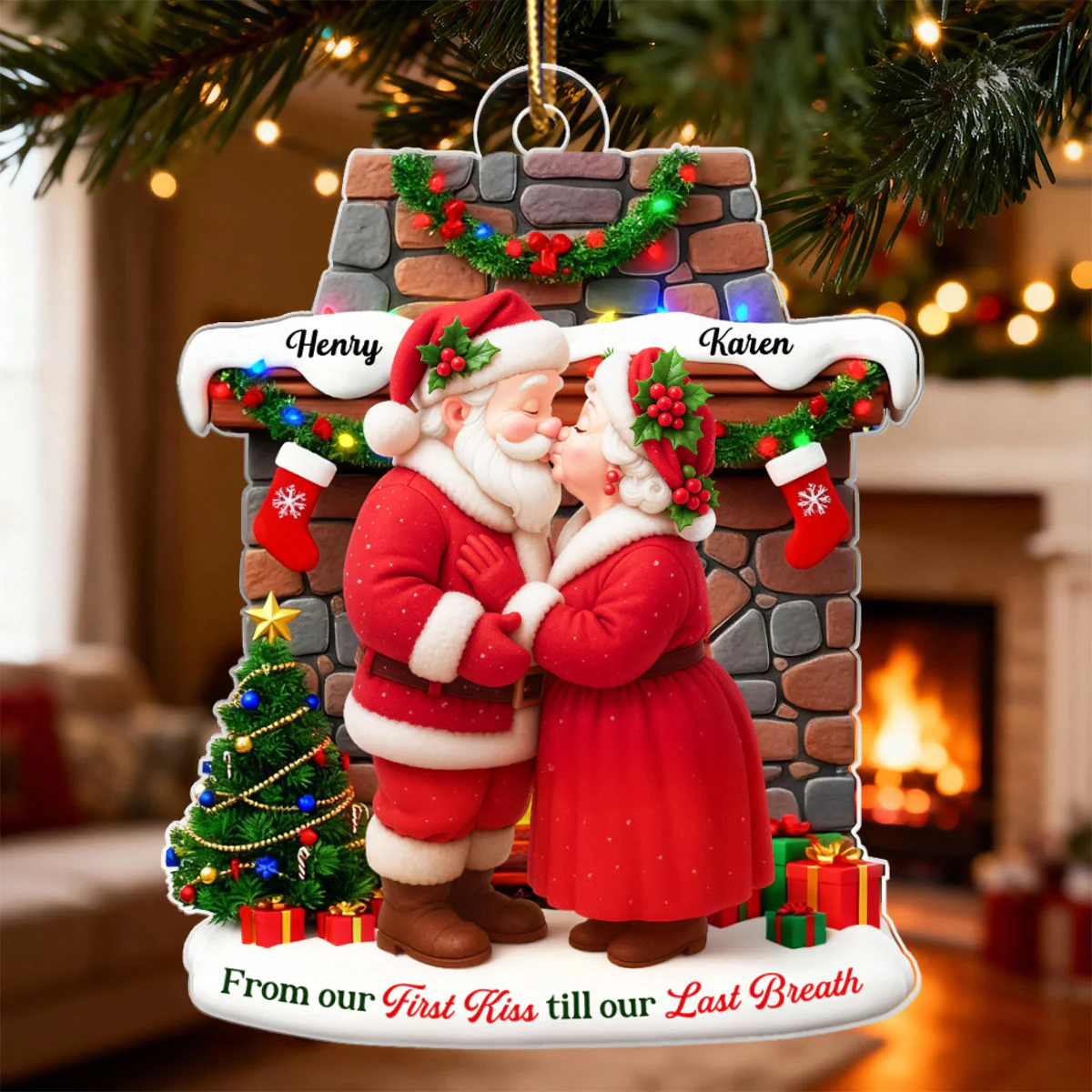 Santa Couple from Our 1st Kiss til Our Last Breath - Personalized Acrylic Ornament - Christmas Gift for him, Gift for her - Image 3