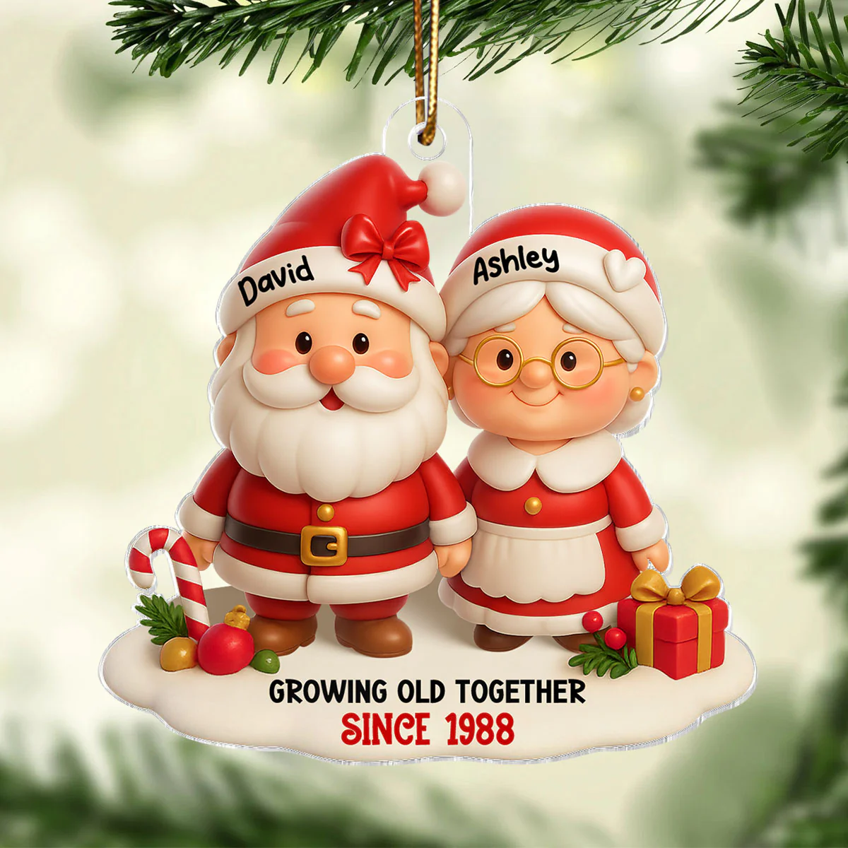 Santa Couple Growing Old Together Personalized Acrylic Ornament, Anniversary, Christmas Gift for him, Gift for her - Image 2
