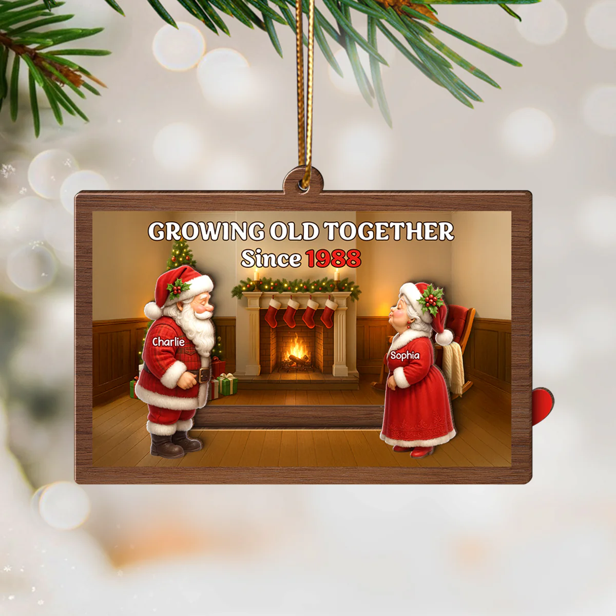 Santa Couple Growing Old Together Personalized Slide Ornament, Perfect Christmas Gift For Couples, For Her, For Him, For Wife, For Husband - Image 2