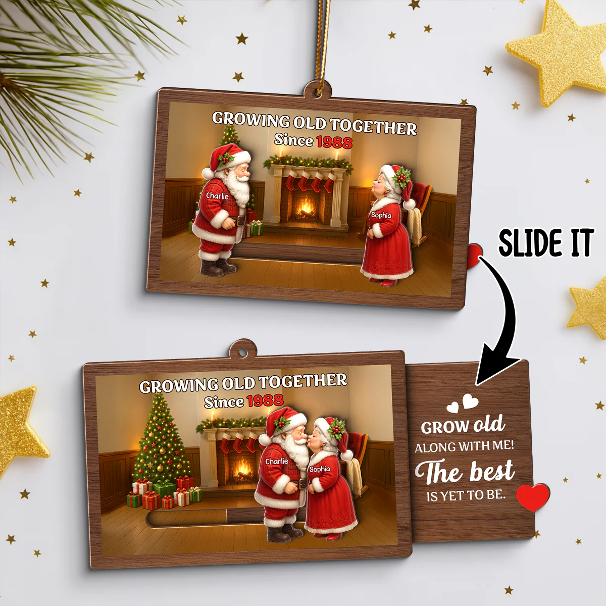 Santa Couple Growing Old Together Personalized Slide Ornament, Perfect Christmas Gift For Couples, For Her, For Him, For Wife, For Husband - Image 3