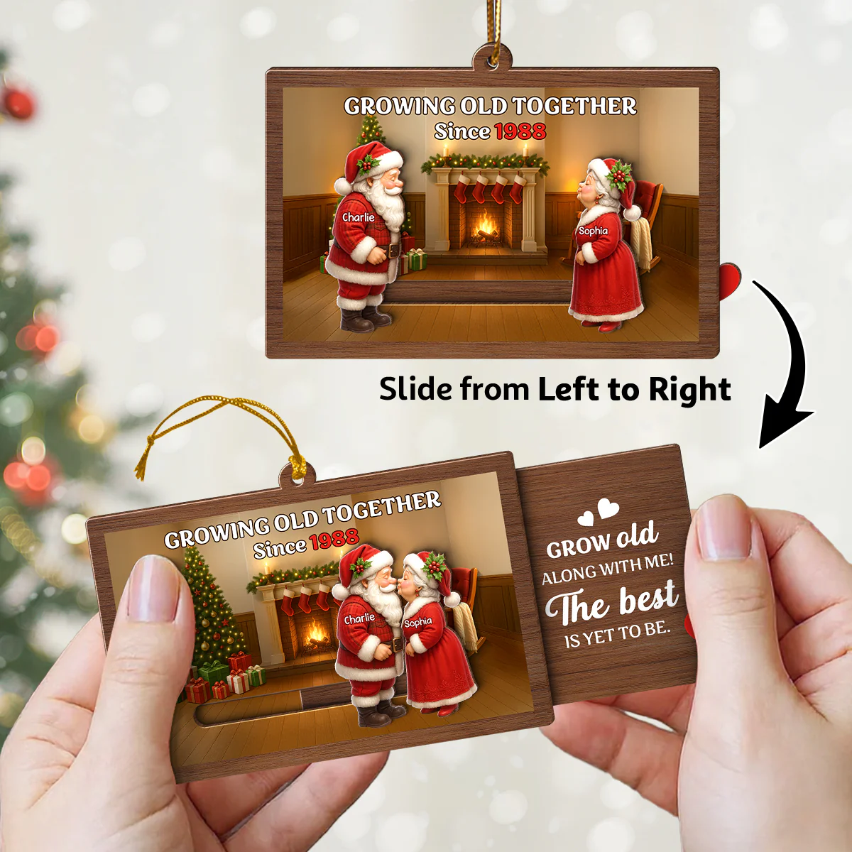 Santa Couple Growing Old Together Personalized Slide Ornament, Perfect Christmas Gift For Couples, For Her, For Him, For Wife, For Husband - Image 4