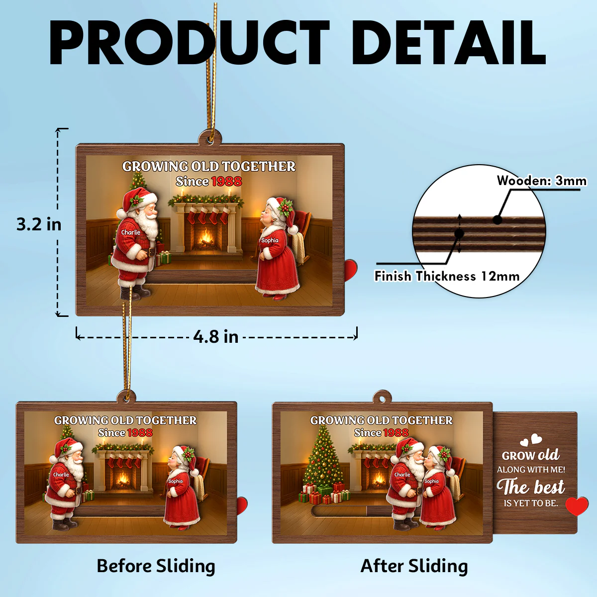 Santa Couple Growing Old Together Personalized Slide Ornament, Perfect Christmas Gift For Couples, For Her, For Him, For Wife, For Husband - Image 5