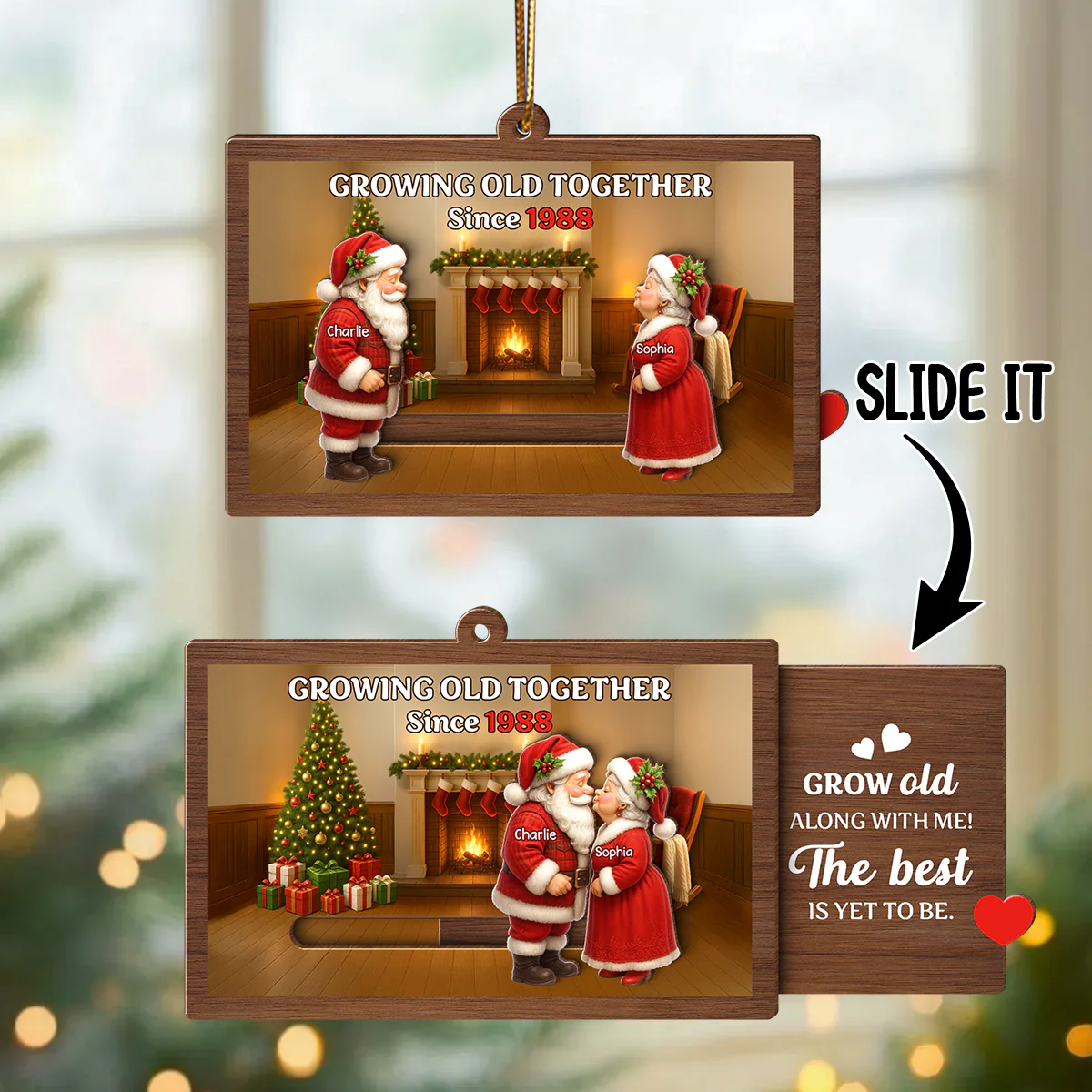 Santa Couple Growing Old Together Personalized Slide Ornament, Perfect Christmas Gift For Couples, For Her, For Him, For Wife, For Husband - Image 7