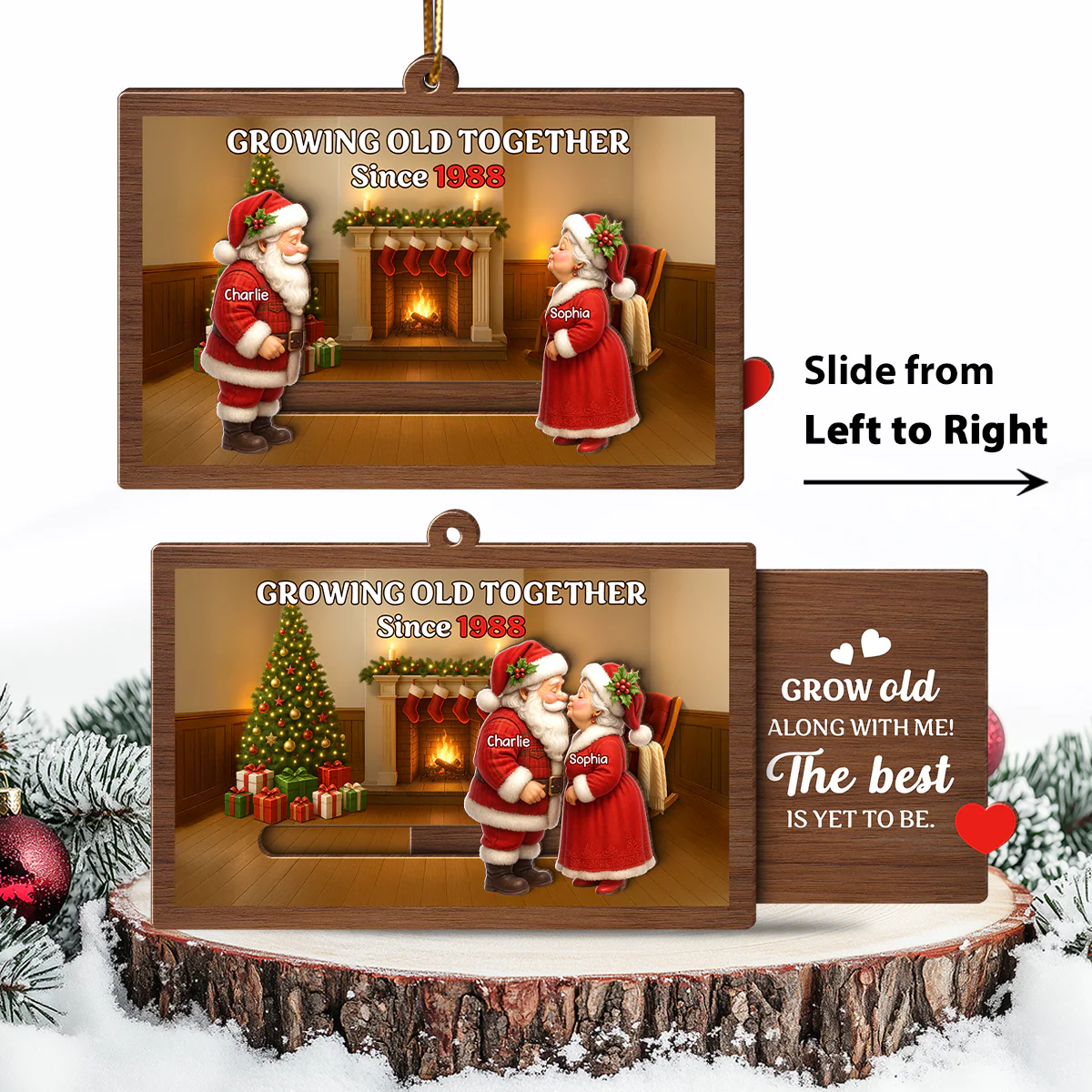 Santa Couple Growing Old Together Personalized Slide Ornament, Perfect Christmas Gift For Couples, For Her, For Him, For Wife, For Husband - Image 8