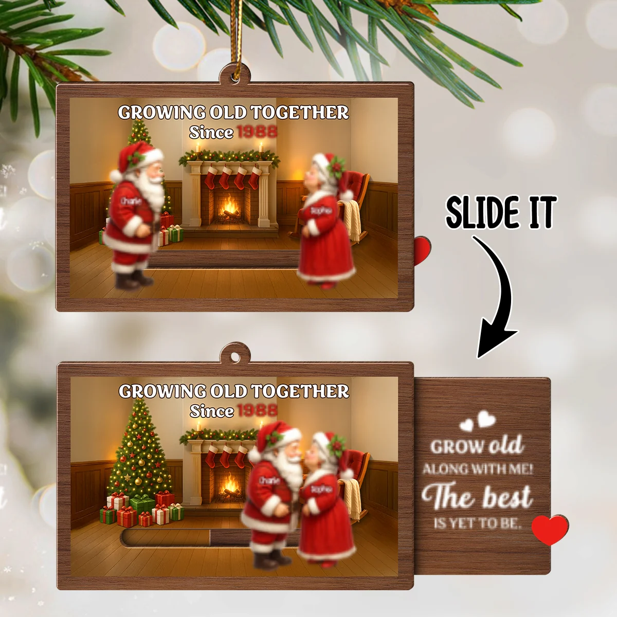 Santa Couple Growing Old Together Personalized Slide Ornament, Perfect Christmas Gift For Couples, For Her, For Him, For Wife, For Husband - Image 9