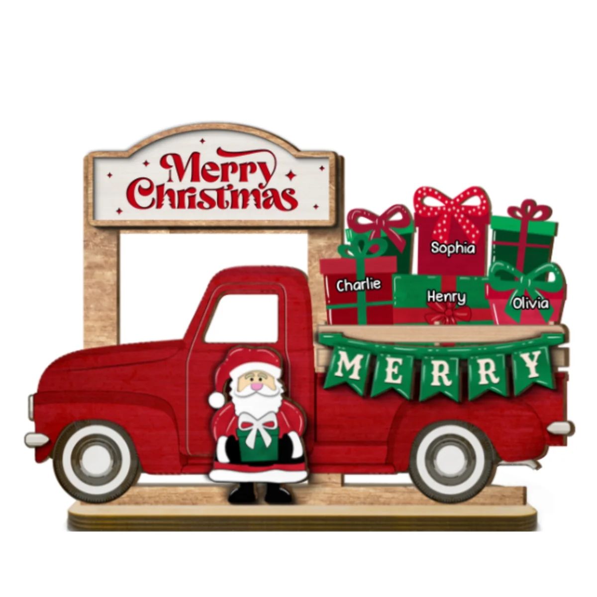 Santa Gifts Christmas Truck Personalized 2-Layer Standing Wooden Plaque, Christmas Decoration, Tiered Tray Decor - Image 7