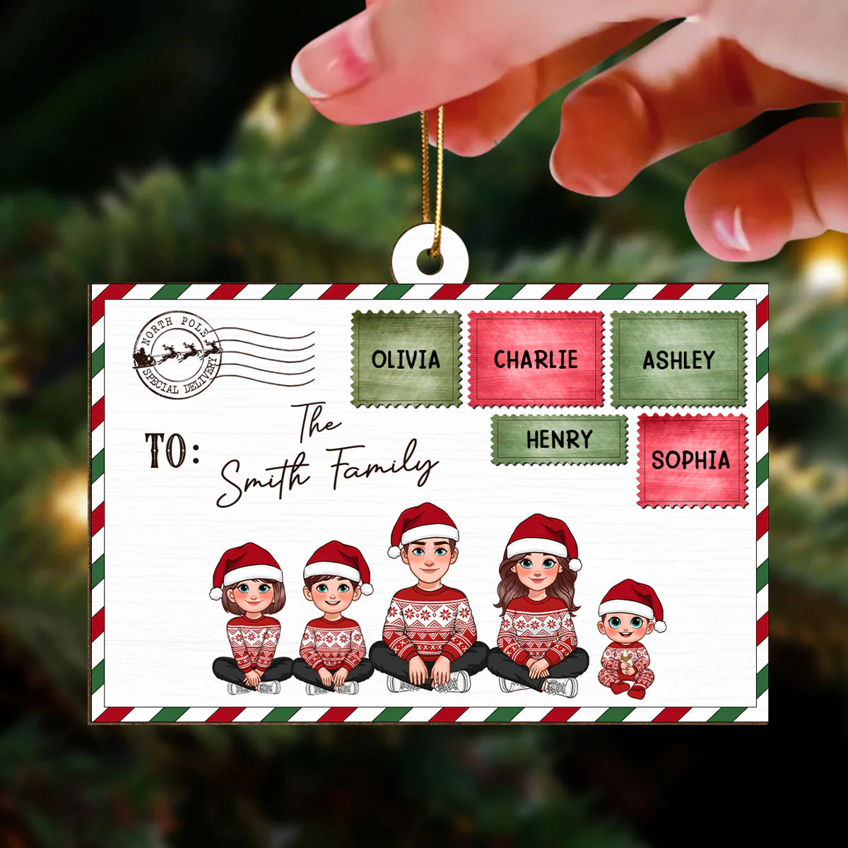 Santa Letter To Pretty Family Personalized Wooden Ornament - Image 3
